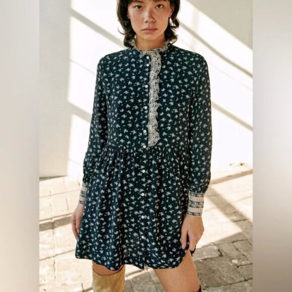 Sezane Dresses & Skirts - Sézane x Sea New York RARE Astrid Dress in Navy Small Flowers Print Size 40/US 8